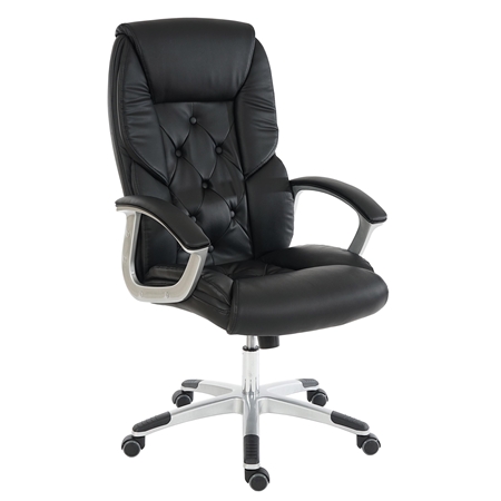 Fotel Biurowy DIONE, Elegancki Design, Gruba Tapicerka, Wzmocniony do 150 kg, Skórzany, Czarny