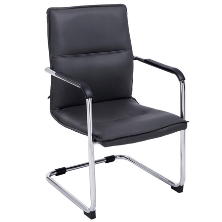 Krzesło Konferencyjne GOLIAT, Metalowy Stelaż, Gruba Tapicerka i Elegancki Design, Skóra kolor Czarny