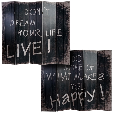 Parawan 5 paneli VINTAGE LITERY, 180x200x2,5 cm, Drewniany Stelaż