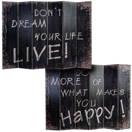 Parawan 6 paneli VINTAGE LITERY, 180x240x2,5 cm, Drewniany Stelaż