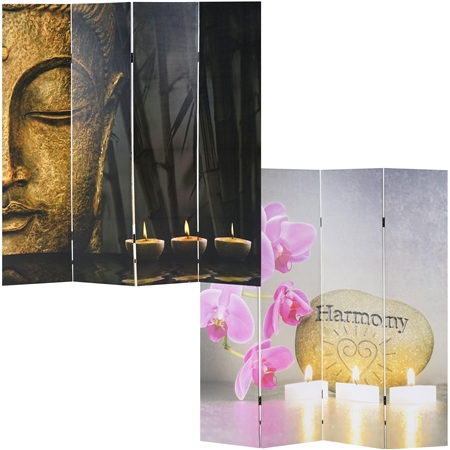 Parawan 5 paneli VINTAGE BUDDA, 180x200x2,5 cm, Drewniany Stelaż