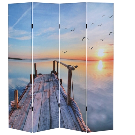Parawan 4 panele VINTAGE CALMA, 180x160x2,5 cm, Drewnany Stelaż