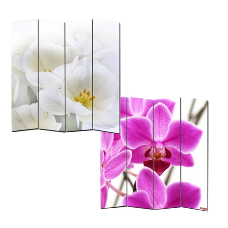 Parawan 4 panele VINTAGE ORCHIDEA, 180x160x2,5 cm, Drewniany Stelaż