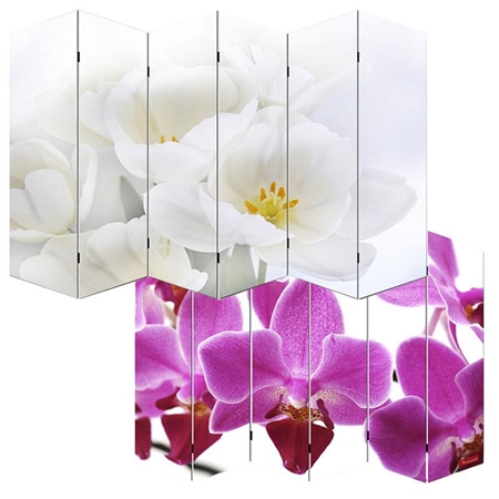 Parawan 6 paneli VINTAGE ORCHIDEA, 180x240x2,5 cm, Drewniany Stelaż