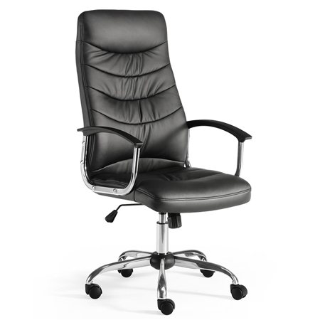 Fotel Biurowy JULIEN, Metalowa Podstawa i Podłokietniki, Elegancki Design, Czarna Skóra