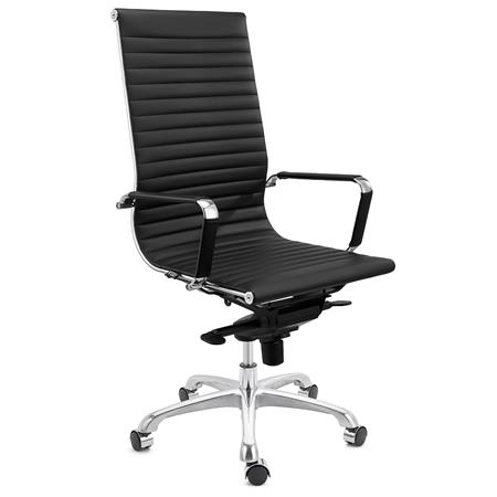 Krzesło Biurowe DORIS, Chromowany Metalowy Stelaż, Eleganckie Wykończenie, Skórzane Czarne