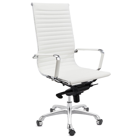 Krzesło Biurowe DORIS, Chromowany Metalowy Stelaż, Eleganckie Wykończenie, Skórzane Białe