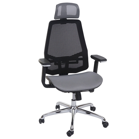 Krzesło Ergonomiczne BREND, Podparcie Lędźwiowe, 8h Pracy, Oddychająca Siatka, Szaro-Czarne
