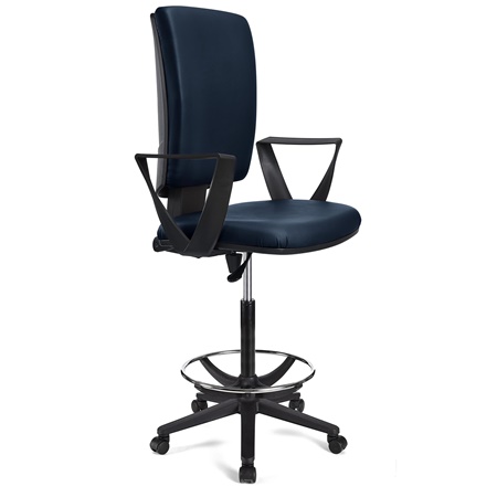 Taboret Biurowy ATLAS SKÓRA, Regulowane Oparcie, Wyściełany, Niebieski
