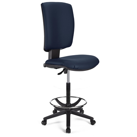 Taboret Biurowy ATLAS BEZ PODŁOKIETNIKÓW SKÓRA, Regulowane Oparcie, Wyściełany, Niebieski