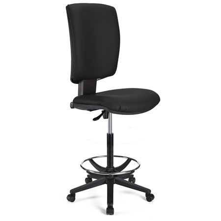 Taboret Biurowy ATLAS BEZ PODŁOKIETNIKÓW SKÓRA, Regulowane Oparcie, Wyściełany, Czarny