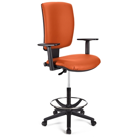 Taboret Biurowy ATLAS PLUS SKÓRA, Regulowane Oparcie, Wyściełany, Pomarańczowy