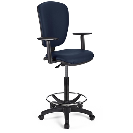 Taboret Biurowy CALIPSO PLUS SKÓRA, Regulowane Oparcie, Gruba Wyściółka, Niebieski