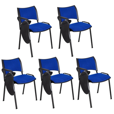 Zestaw 5 szt. Krzesło Konferencyjne ROMEL Z PULPITEM, Sztaplowane, Czarne Nogi, Tkanina, Niebieskie
