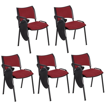 Zestaw 5 szt. Krzesło Konferencyjne ROMEL Z PULPITEM, Sztaplowane, Czarne Nogi, Tkanina, Bordowe