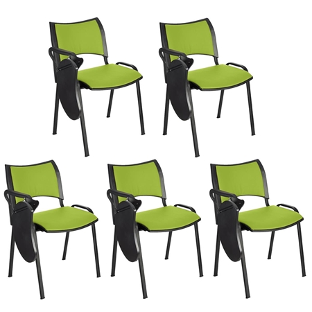 Zestaw 5 szt. Krzesło Konferencyjne ROMEL Z PULPITEM SKÓRA, Sztaplowane, Czarne Nogi, Zielone