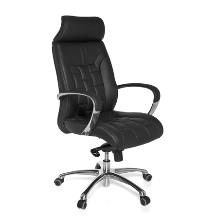 Fotel Biurowy ASPERG, Gruba Wyściółka, Ergonomiczny Design, Skóra Naturalna kolor Czarny