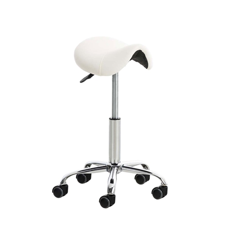 Taboret Roboczy RESO, Ergonomiczny Kształt, Gruba Wyściółka, Skóra, Biały