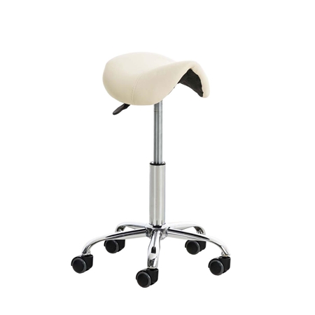 Taboret Roboczy RESO, Ergonomiczny Kształt, Gruba Wyściółka, Skóra, Kremowy