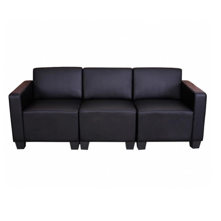 Sofa Modułowa 3-osobowa LONY, Gruba Wyściółka, Ekskluzywny Design, Skóra, Czarna