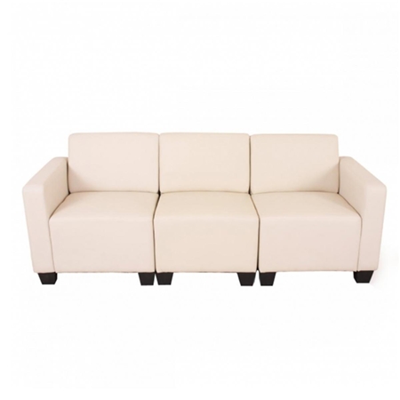 Sofa Modułowa 3-osobowa LONY, Gruba Wyściółka, Ekskluzywny Design, Skóra, Kremowa