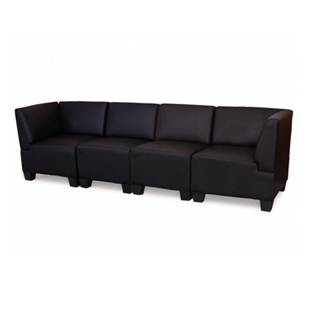 Sofa Modułowa 4-osobowa LONY, Gruba Wyściółka i Wysokie Podłokietniki, Skóra, Czarna