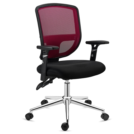 Krzesło Biurowe DINAMIC, 8h pracy, Regulowane Oparcie, Wygodne i Solidne, Czerwone