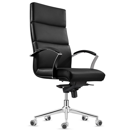 Fotel Biurowy Ergonomiczny RABAT, Skórzany Czarny, Funkcja Bujania, Wysoka Jakość i Styl