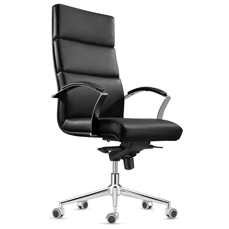 Fotel Biurowy Ergonomiczny RABAT, Czarna Skóra Naturalna, Funkcja Bujania, Wysoka Jakość i Styl