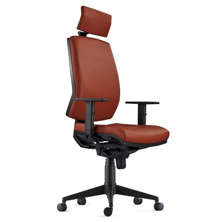 Fotel Ergonomiczny OLIVER, Brązowa Skóra Naturalna, Zagłówek, 8 Godzin Pracy, Gruba Tapicerka