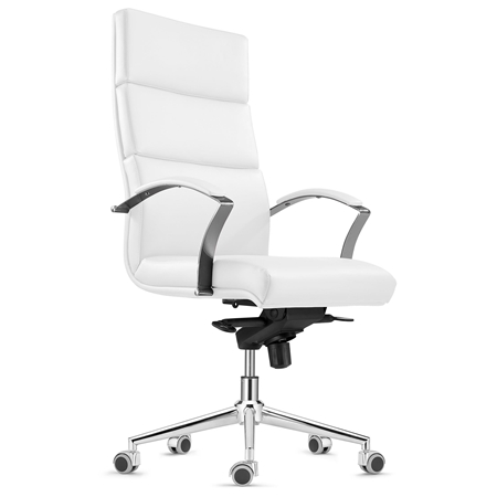 Fotel Biurowy Ergonomiczny RABAT, Biała Skóra Naturalna, Funkcja Bujania, Wysoka Jakość i Styl