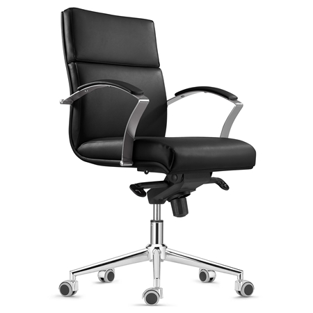 Fotel Biurowy Ergonomiczny RABAT, Średnie Oparcie, Skórzany kolor Czarny, Funkcja Bujania