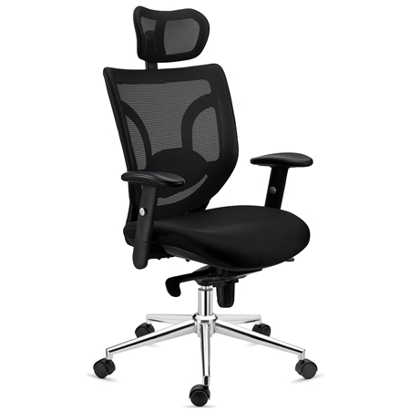 Krzesło Biurowe Ergonomiczne LAMBO, 8h Pracy, Zagłówek, Ekstra Podparcie Lędźwiowe, Czarne