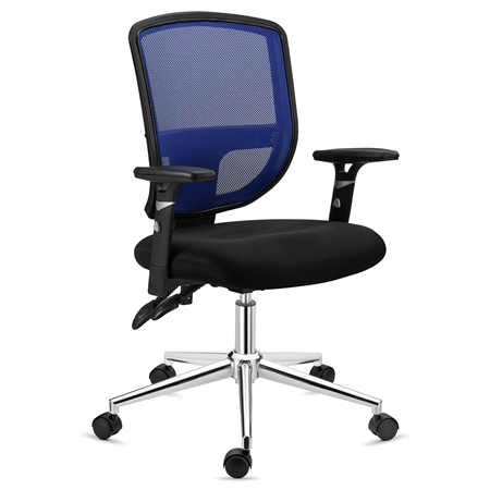 Krzesło Biurowe DINAMIC, 8h pracy, Regulowane Oparcie, Wygodne i Solidne, Niebieskie