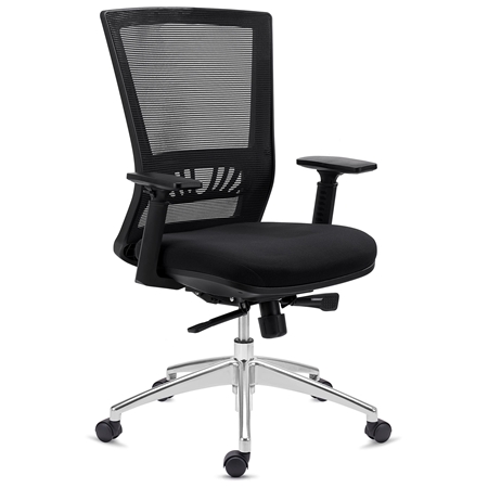 Krzesło Biurowe MAGNUM, 8 godzin Pracy, Aluminiowa Podstawa, Podparcie Lędźwiowe, Czarne