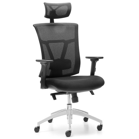 Krzesło Ergonomiczne BRENDA, z Zagłówkiem, Podparcie Lędźwiowe, Do Pracy 8h, Czarne