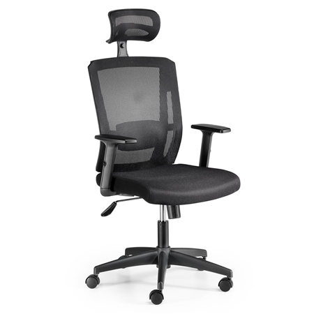 Krzesło Ergonomiczne INGA, z Zagłówkiem, Podparcie Lędźwiowe, 8 godzin Pracy, Czarne