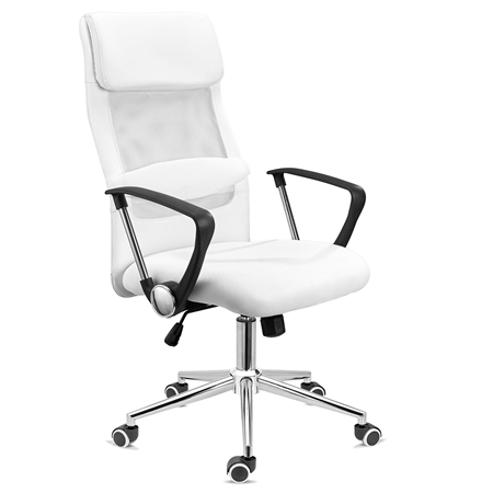 Krzesło Biurowe CAIRO, Tapicerowane Podłokietniki, Ekskluzywna Metalowa Podstawa, Białe