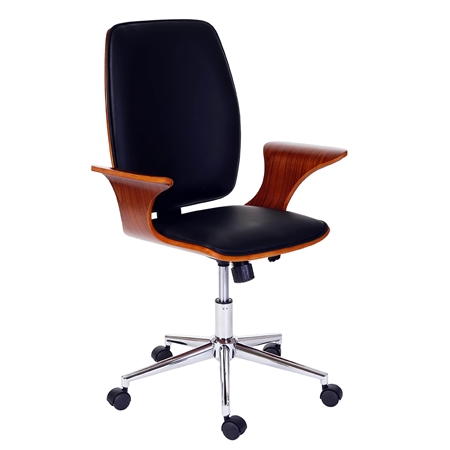 Krzesło Biurowe HELGER, Elegancki Design, Drewno Orzech i Czarna Skóra