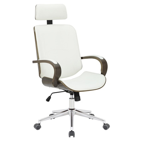 Krzesło Biurowe JUTTA, Miękka Tapicerka, Elegancki Design, Szare Drewno i Skóra, kolor Biały