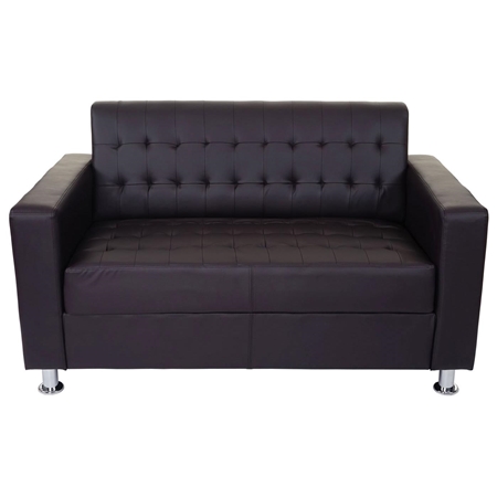 Sofa PRADI 2-osobowa, Pikowana Tapicerka, Skóra, kolor Brązowy