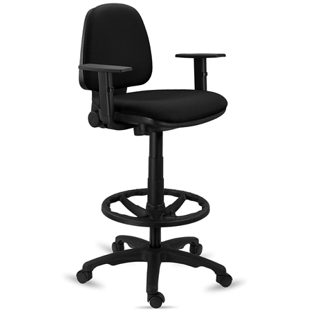 Taboret Biurowy NAXOS, Funkcjonalny Design, Z Podnóżkiem, Tkanina, Czarny