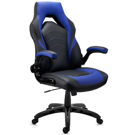 Krzesło Gamingowe NITRO, Grube Wypełnienie, Składane Podłokietniki, Skórzane, kolor Czarno-Niebieski