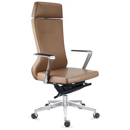Fotel Biurowy Ergonomiczny GALVAN, Zjawiskowy Design i Jakość, Do Pracy 8h, Skórzany, Jasny Brązowy
