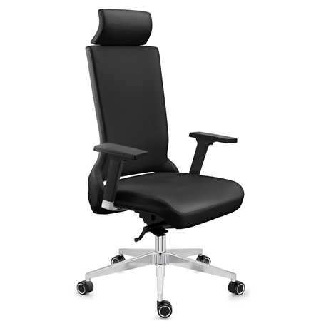 Fotel Biurowy RIVIERA, Unikalny Design, Wysoka Ergonomia, Doskonała Jakość, Skóra, Czarny