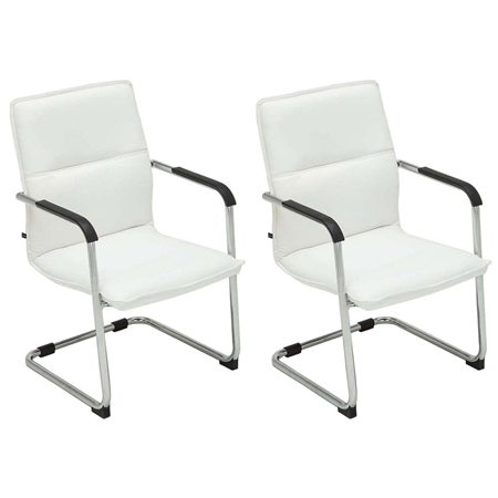 Zestaw 2 szt. Krzesła Konferencyjne GOLIAT, Metalowy Stelaż, Gruba Tapicerka i Elegancki Design, Skóra kolor Biały