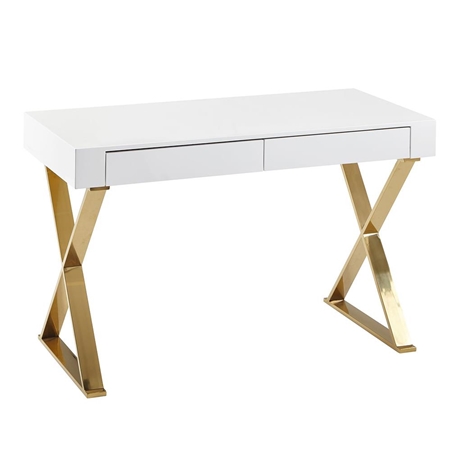 Biurko Komputerowe VERONA, 118x57x76 cm, Ekskluzywny Design, kolor Biały i Złoty