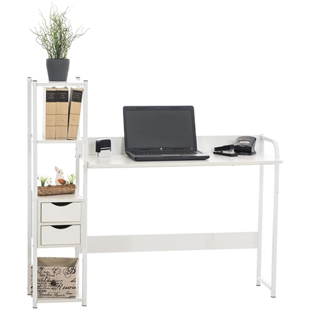 Biurko SIDE, z Szufladami i Półkami, 124x40x111 cm, Metalowy Stelaż i Blat kolor Biały