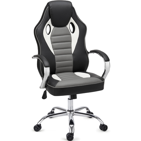 Krzesło Biurowe Gamingowe MONTECARLO, Metalowa Podstawa i Podłokietniki, Bardzo Wygodne i Wytrzymałe, Czarne