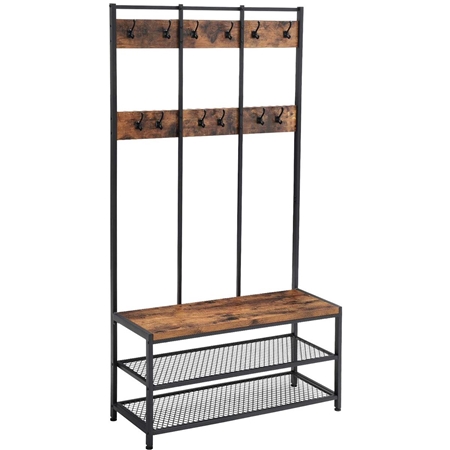 Wieszak LUNY, 100x40x184 cm, z Półkami, Metal kolor Czarny i Dąb
